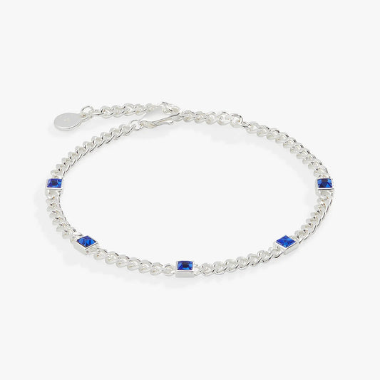 Bracelet September Sapphire Curb Chain by Alex and Ani, silver chain with blue sapphires on Tampa Home & Garden Store