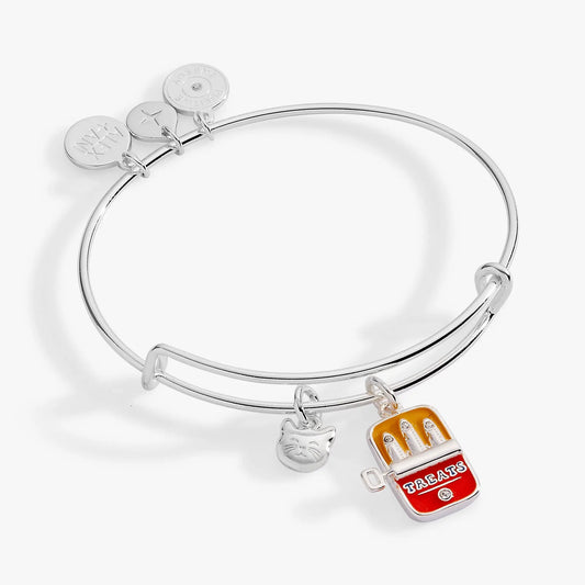 Cat & Sardine Tin Duo Charm Bangle by ALEX AND ANI silver bracelet with circular tin charms on Tampa Home & Garden Store