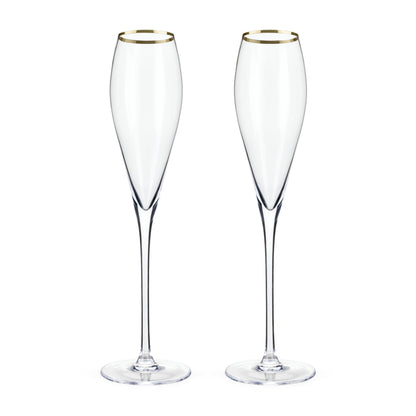 Gold Rimmed Crystal Champagne Flute Set of Two