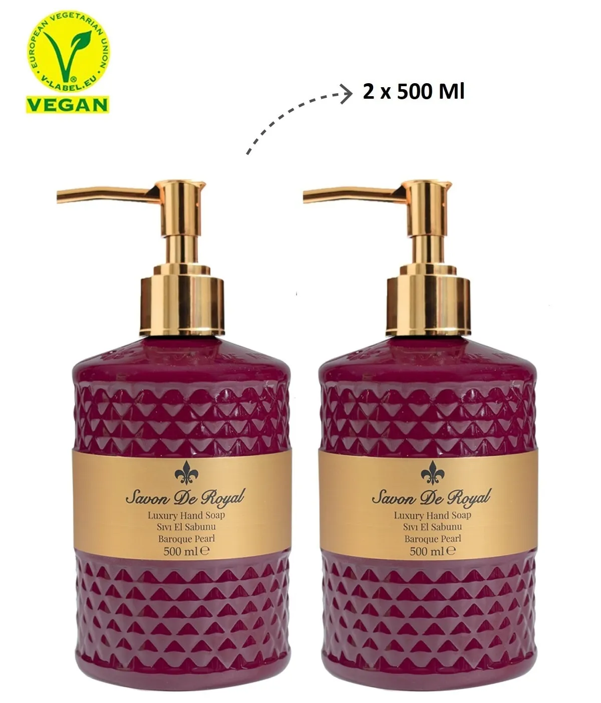 Savon De Royal Luxury Vegan Liquid Hand Soap Baroque Pearl 2 x 500 ml pink bottles on Tampa Home & Garden Store