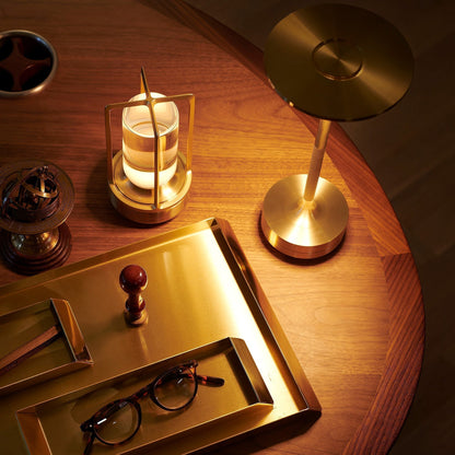Modern Brass Cone LED Rechargeable Table Lamp Cordless USB-C
