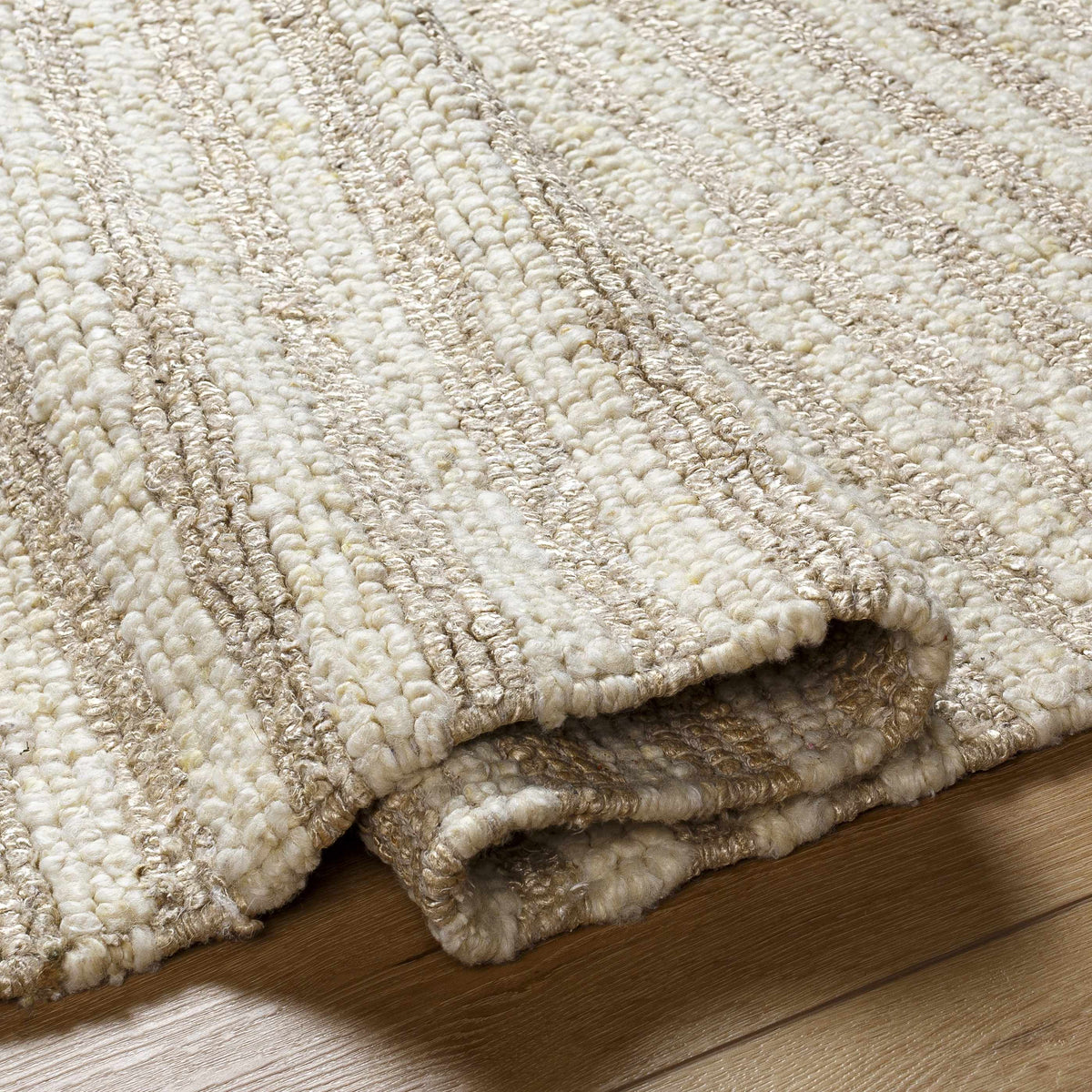 Saku Cream Striped Wool Rug by Boutique Rugs, cream boucle texture clearance on Tampa Home & Garden Store