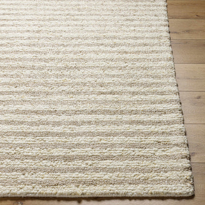 Saku Cream Striped Wool Rug by Boutique Rugs, beige cream stripes, plush textured pile on Tampa Home & Garden Store