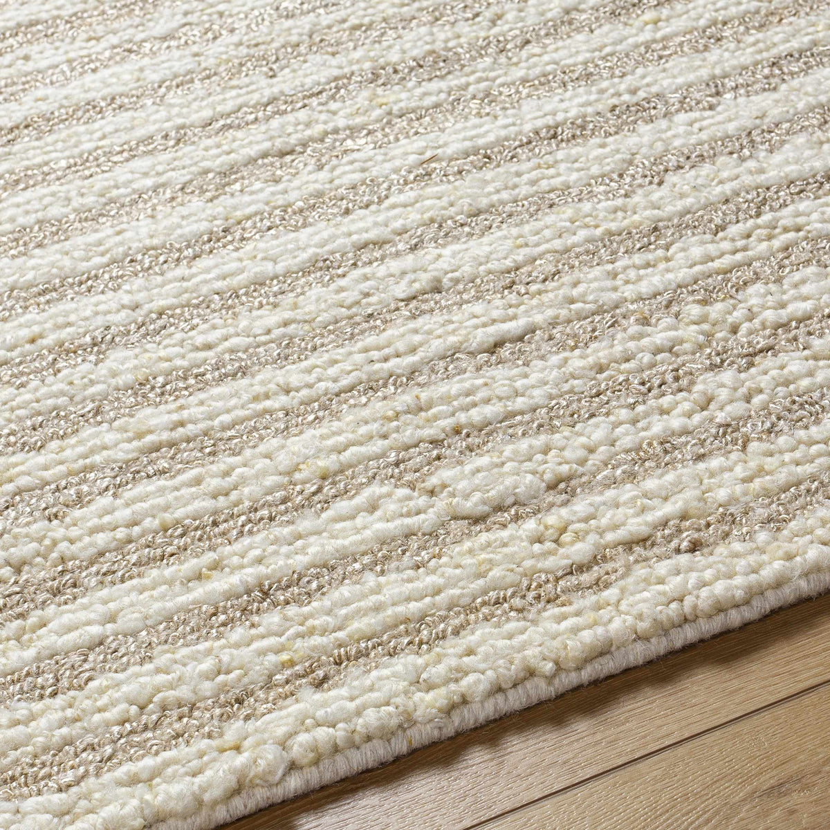 Saku Cream Striped Wool Rug by Boutique Rugs, cream and beige textured striped weave on Tampa Home & Garden Store