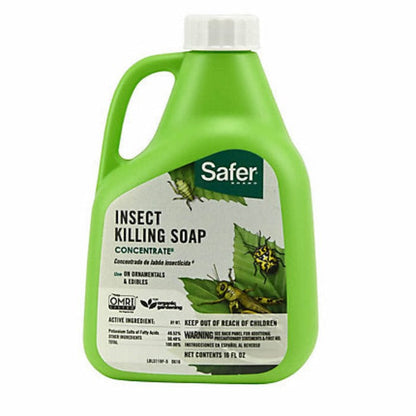 Safer Insect Killing Soap Concentrate green plastic bottle with white cap, liquid pesticide on Tampa Home & Garden Store