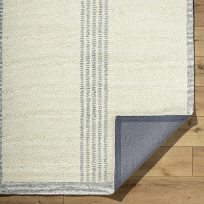 Ande Cream Area Rug by Boutique Rugs, cream woven rug with grey vertical stripe accents on Tampa Home & Garden Store