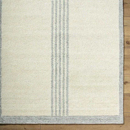 Ande Cream Area Rug by Boutique Rugs, cream textured pile with gray stripes on Tampa Home & Garden Store