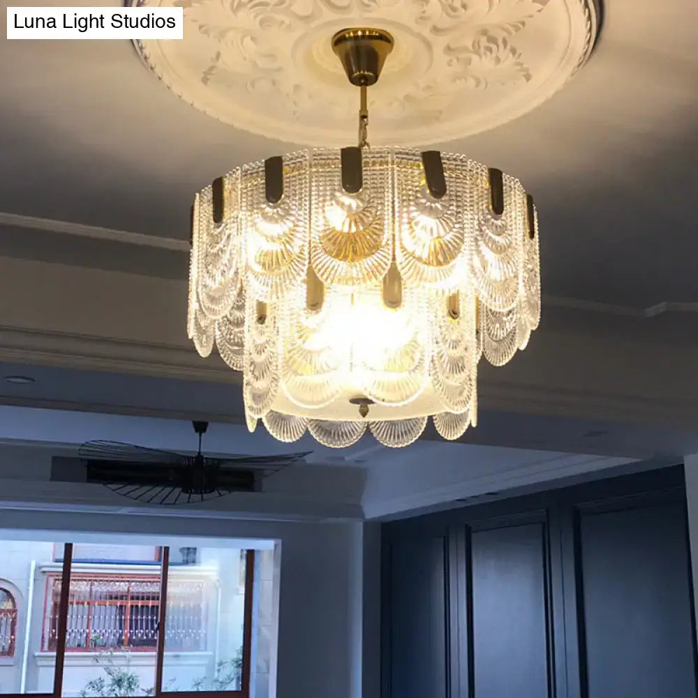 Textured Glass Brass Chandelier Decorbites, brass frame with textured glass panels on Tampa Home & Garden Store