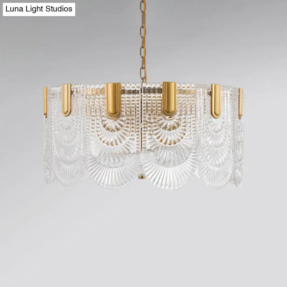 Textured Glass Brass Chandelier by Decorbites, gold brass accents with hanging chain on Tampa Home & Garden Store