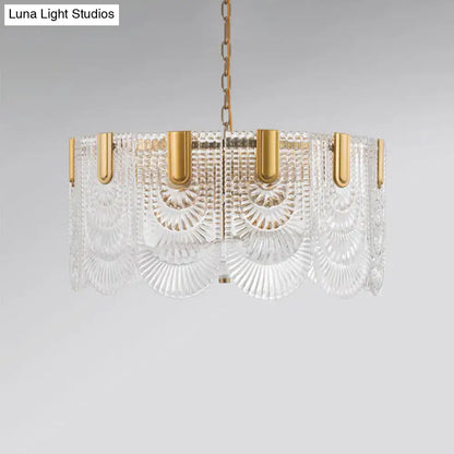 Textured Glass Brass Chandelier by Decorbites, gold brass accents with hanging chain on Tampa Home & Garden Store
