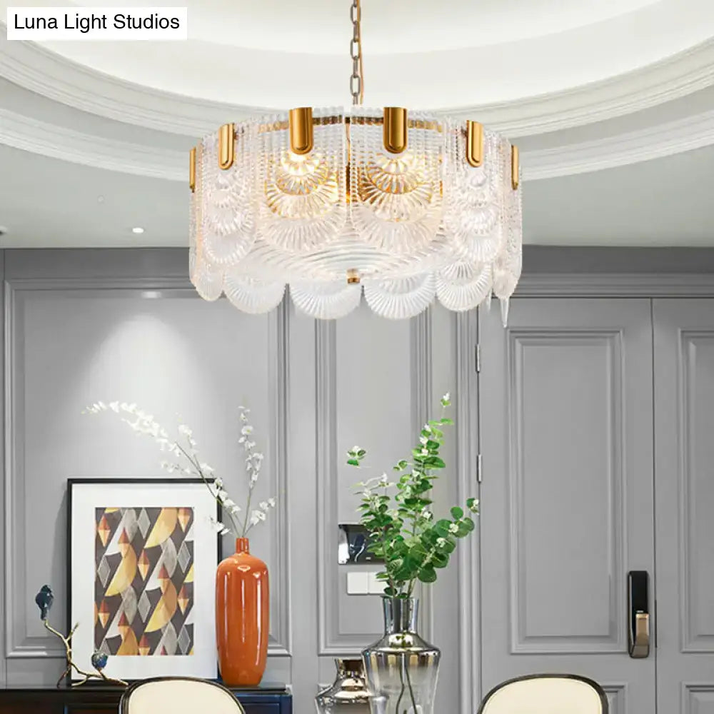 Textured Glass Brass Chandelier by Decorbites, gold-tone frame with textured glass discs on Tampa Home & Garden Store