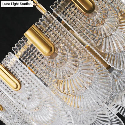 Textured Glass Brass Chandelier with ribbed glass pendants and gold hardware by Decorbites on Tampa Home & Garden Store