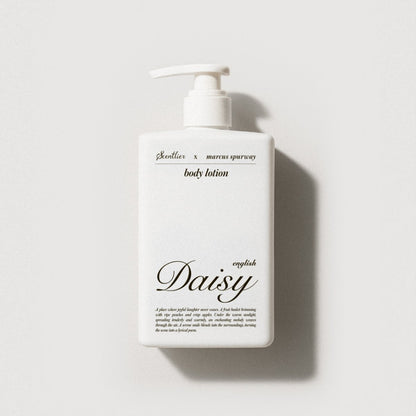 Scentlier Daisy body lotion bottle with pump, white minimalist label, 320ml on Tampa Home & Garden Store