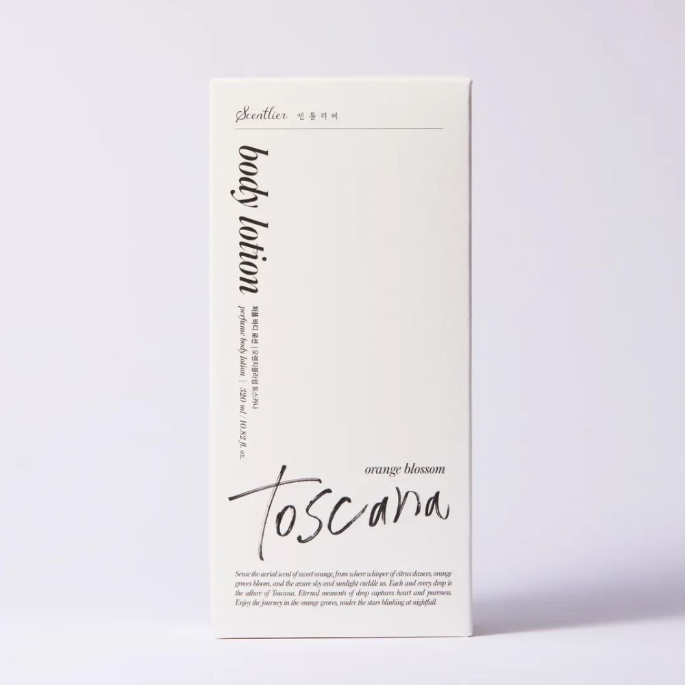 Scentlier orange blossom body lotion Seoulia box with white packaging on Tampa Home & Garden Store