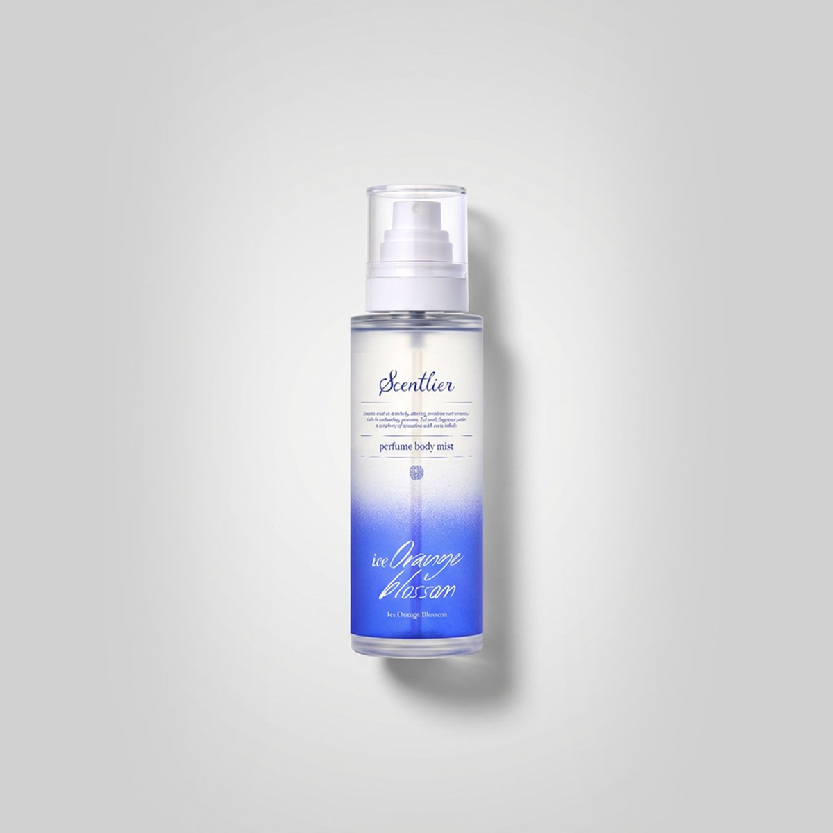 Scentlier body mist bottle with white spray cap and label 150ml Seoulia Ice Orange Blossom on Tampa Home & Garden Store
