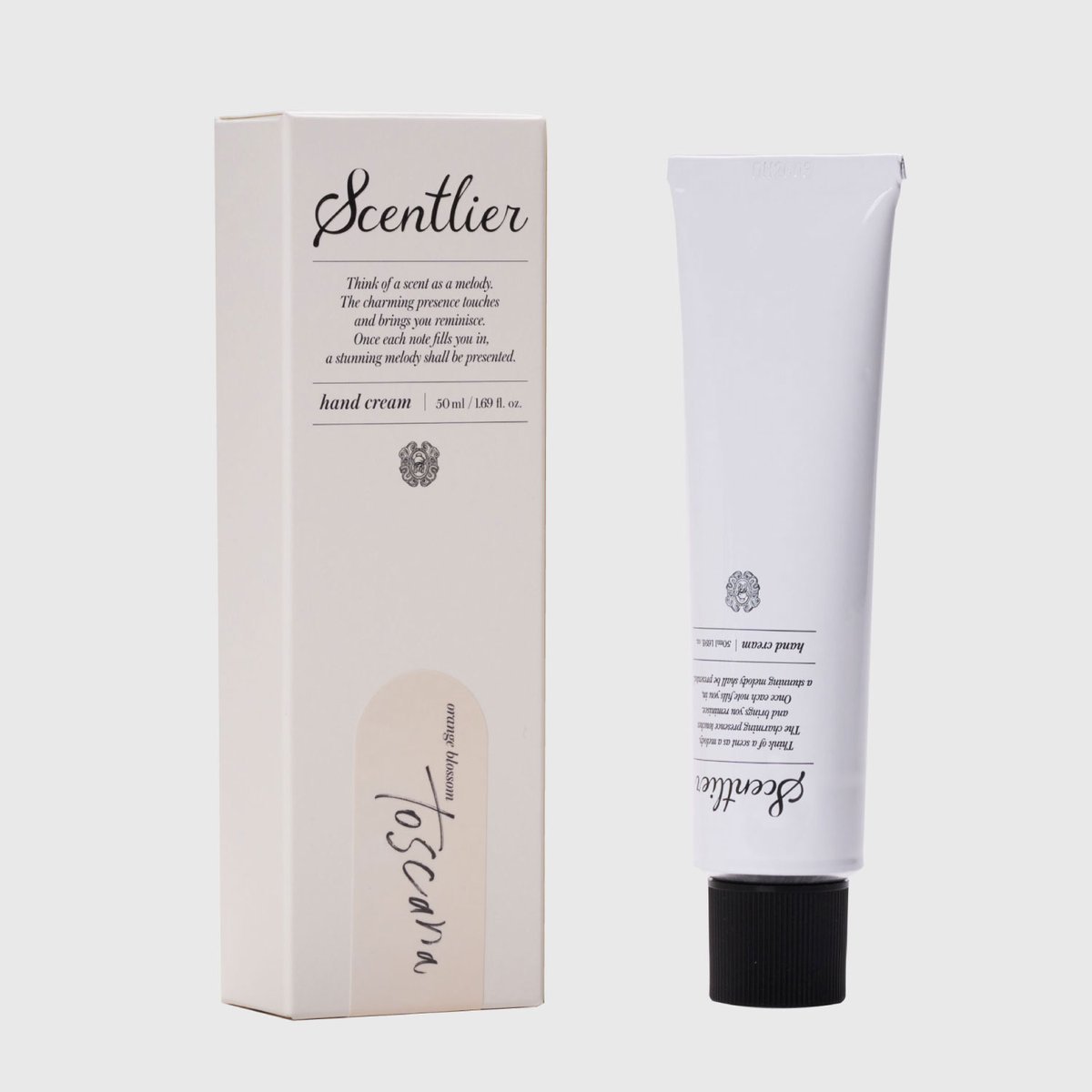 Scentlier Perfume Hand Cream 50ml, beige box and white tube, Seoulia brand, 2-piece set on Tampa Home & Garden Store