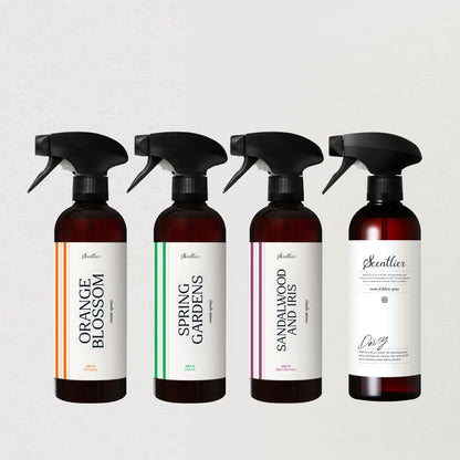 Scentlier room & fabric spray 4-pack with Orange Blossom, Spring Gardens, Sandalwood Iris on Tampa Home & Garden Store