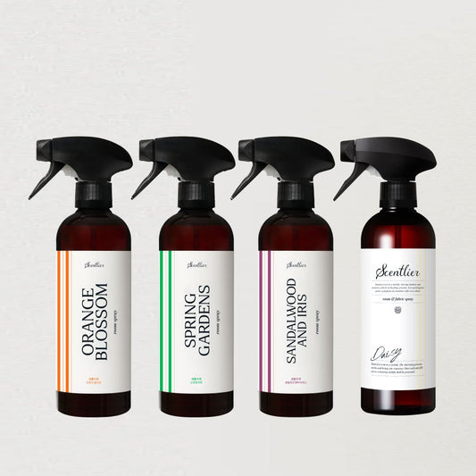 Scentlier room & fabric spray 4-pack with Orange Blossom, Spring Gardens, Sandalwood Iris on Tampa Home & Garden Store