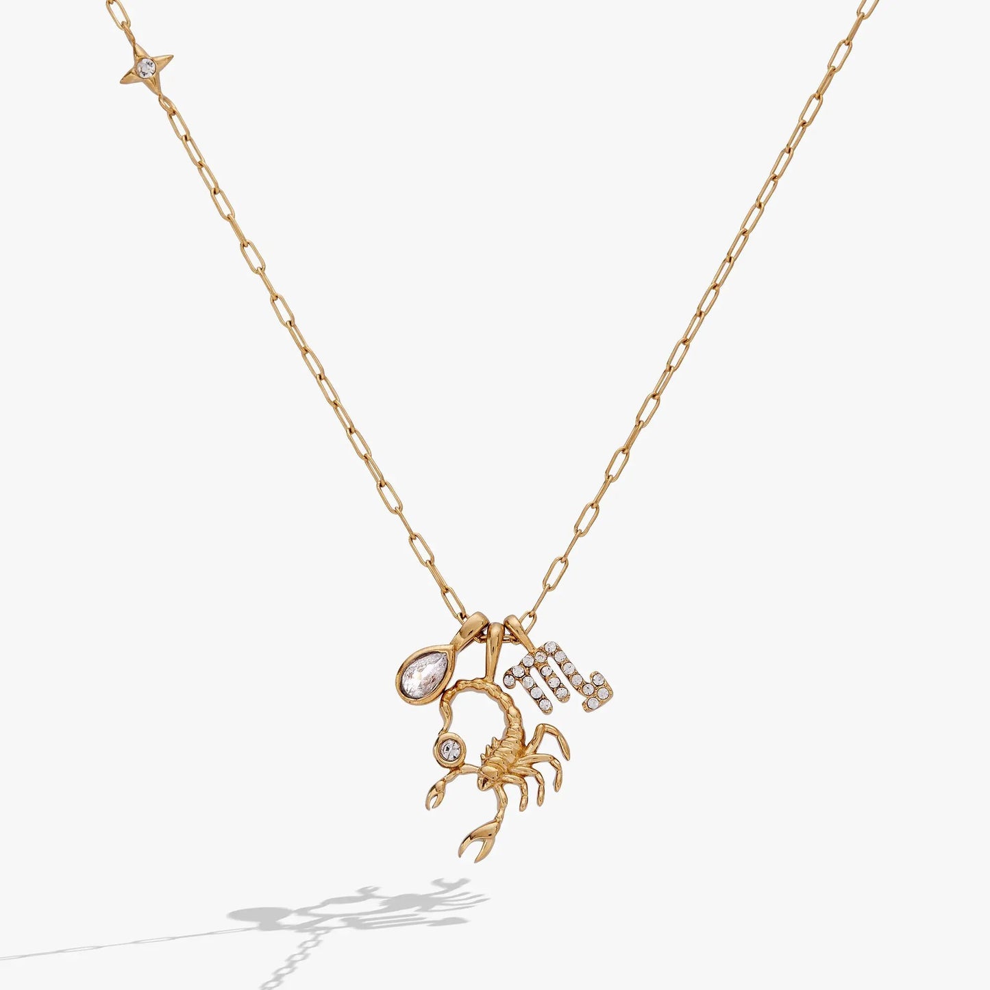 Scorpio Zodiac Charm Cluster Necklace gold-tone with crystal accents on Tampa Home & Garden Store