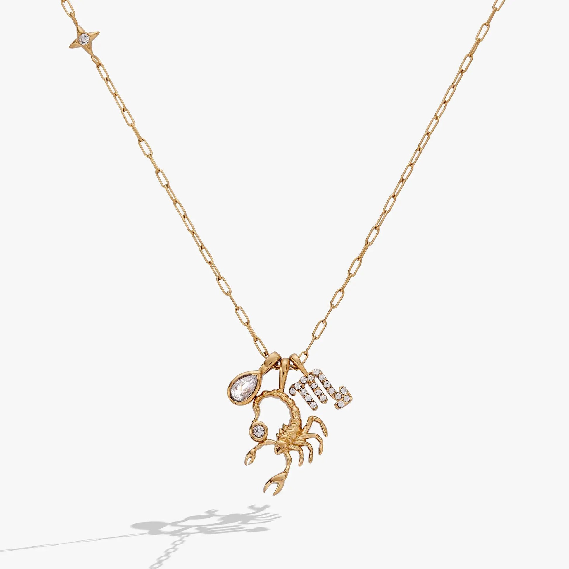 Scorpio Zodiac Charm Cluster Necklace gold-tone with crystal accents on Tampa Home & Garden Store