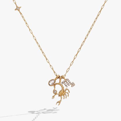Scorpio Zodiac Charm Cluster Necklace gold-tone with crystal accents on Tampa Home & Garden Store