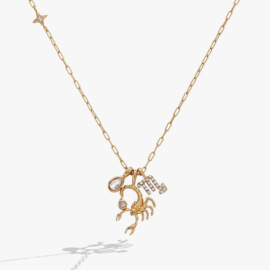 Scorpio Zodiac Charm Cluster Necklace gold-tone with crystal accents on Tampa Home & Garden Store