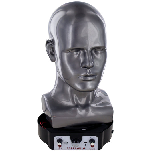 Motorized Halloween mannequin head display with sound effects dark gray plastic SCREAMIUM on Tampa Home & Garden Store