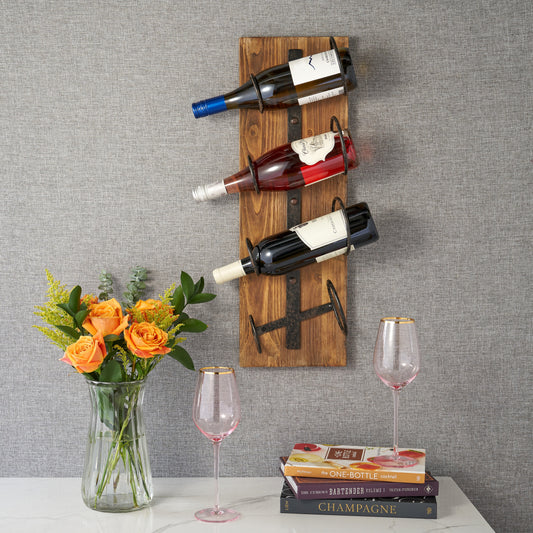 Traditional Wood and Metal Wall Wine Rack