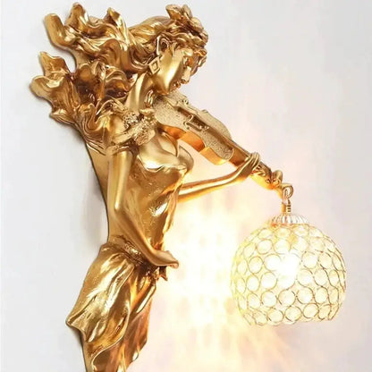 Sculptural Gold Violinist Crystal Wall Lamp