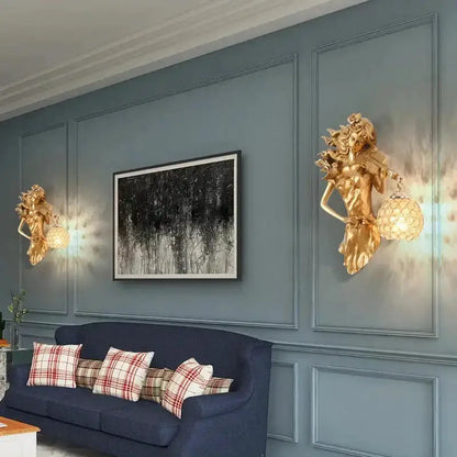 Sculptural Gold Violinist Crystal Wall Lamp