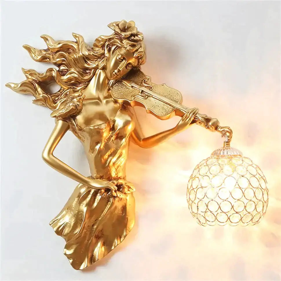 Sculptural Gold Violinist Crystal Wall Lamp