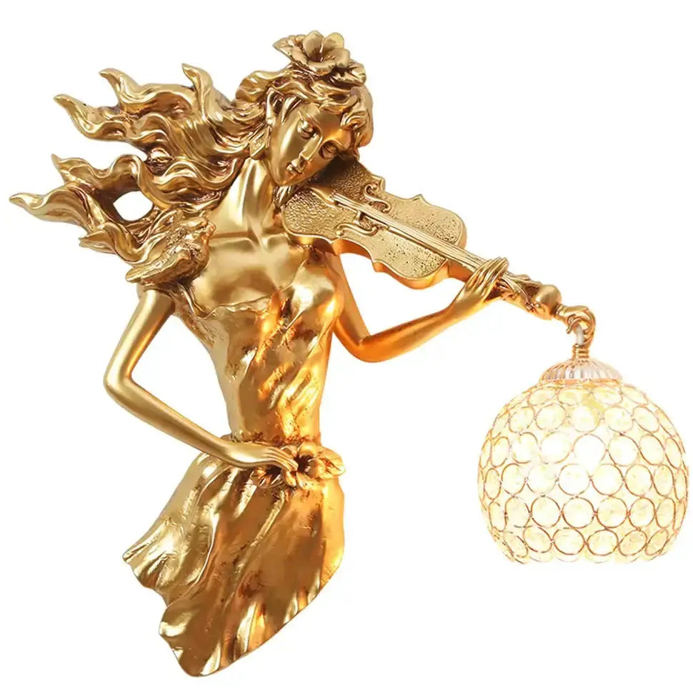 Sculptural Gold Violinist Crystal Wall Lamp