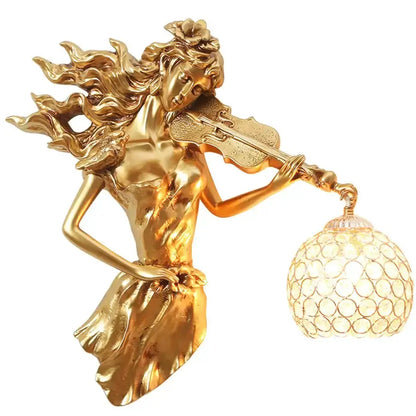Sculptural Gold Violinist Crystal Wall Lamp