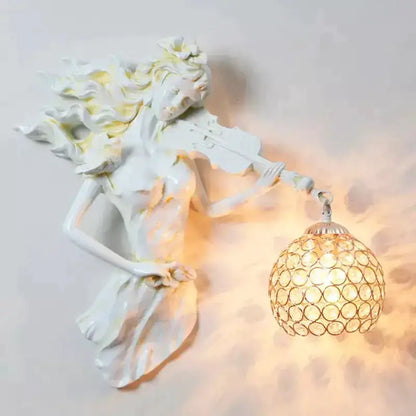 Sculptural Gold Violinist Crystal Wall Lamp