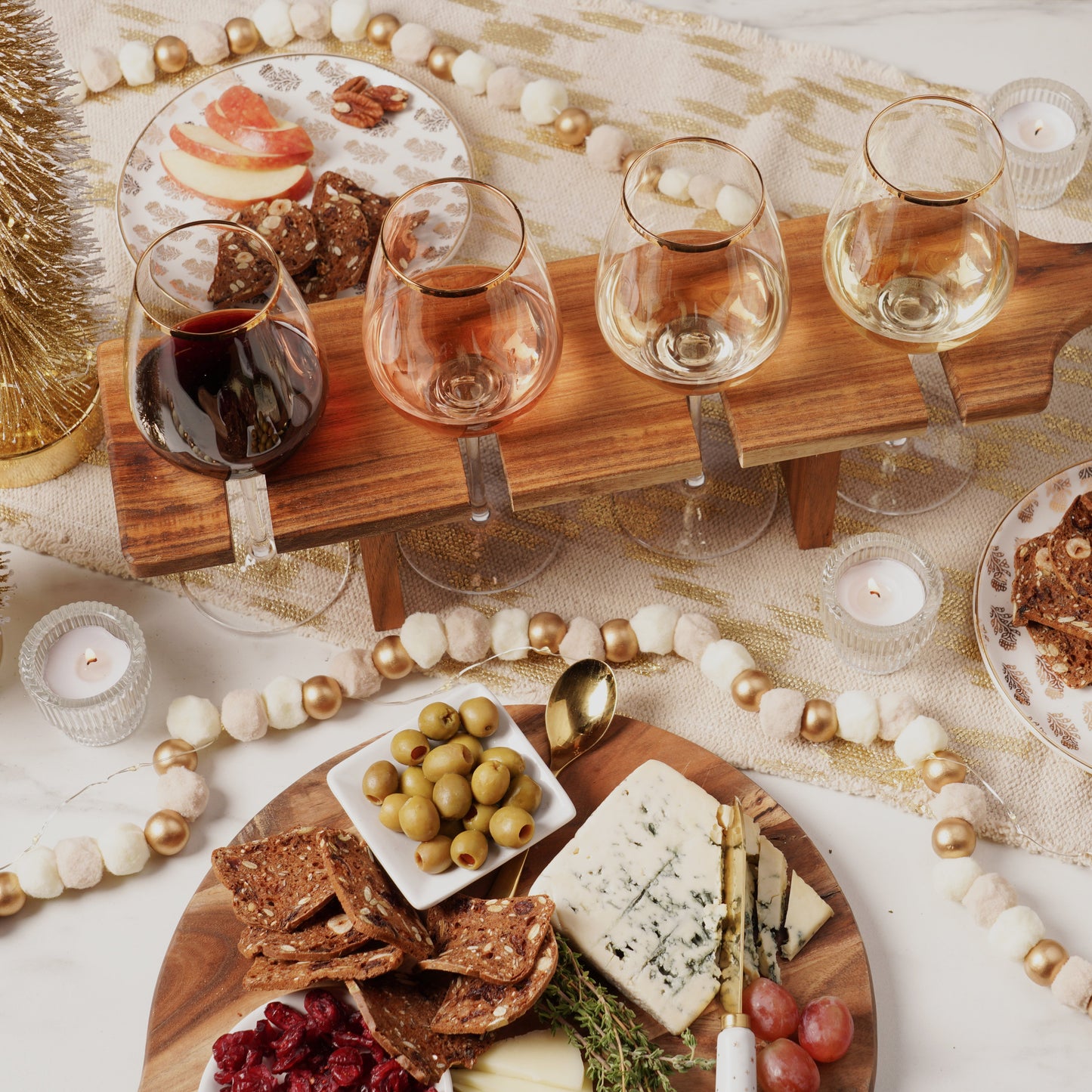 Acacia Wood Wine Flight Board for Four Glasses