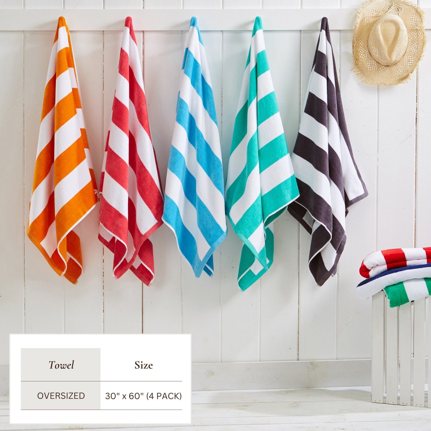 Cotton And Velour Cabana Stripe Beach Towel