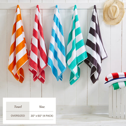 Cotton And Velour Cabana Stripe Beach Towel