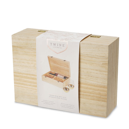 Wooden Wine Gift Box with Two Stemless Glasses