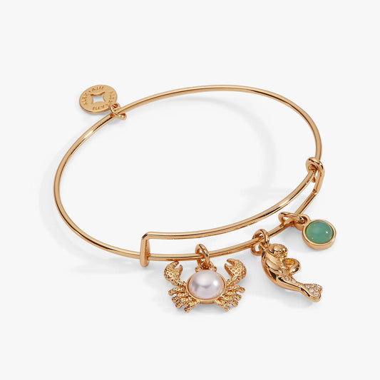Sea Creature Multi Charm Bangle by ALEX AND ANI, crab charm and green cabochon on Tampa Home & Garden Store