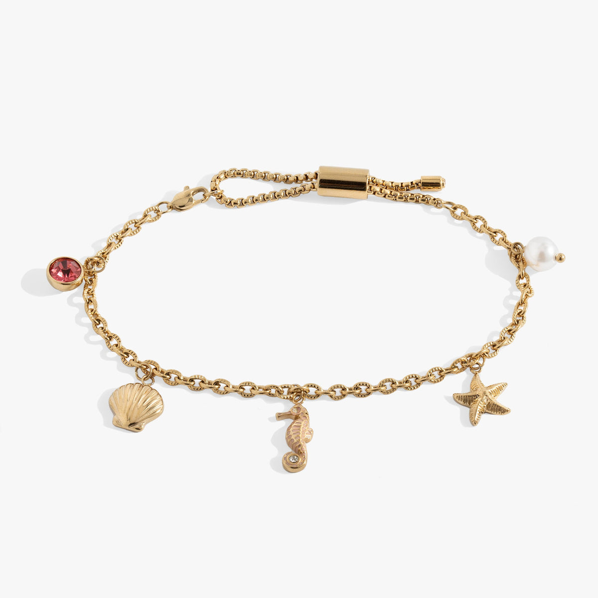 Seaside Anklet gold-tone chain with seashell and starfish charms on Tampa Home & Garden Store