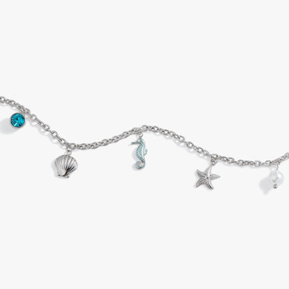 Seaside Anklet by ALEX AND ANI with silver chain turquoise cabochon, seashell and turquoise seahorse charms on Tampa Home & Garden Store