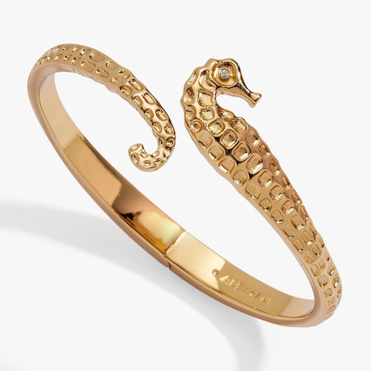 Seahorse Bypass Cuff bracelet gold-tone textured seahorse with crystal eye Alex and Ani on Tampa Home & Garden Store