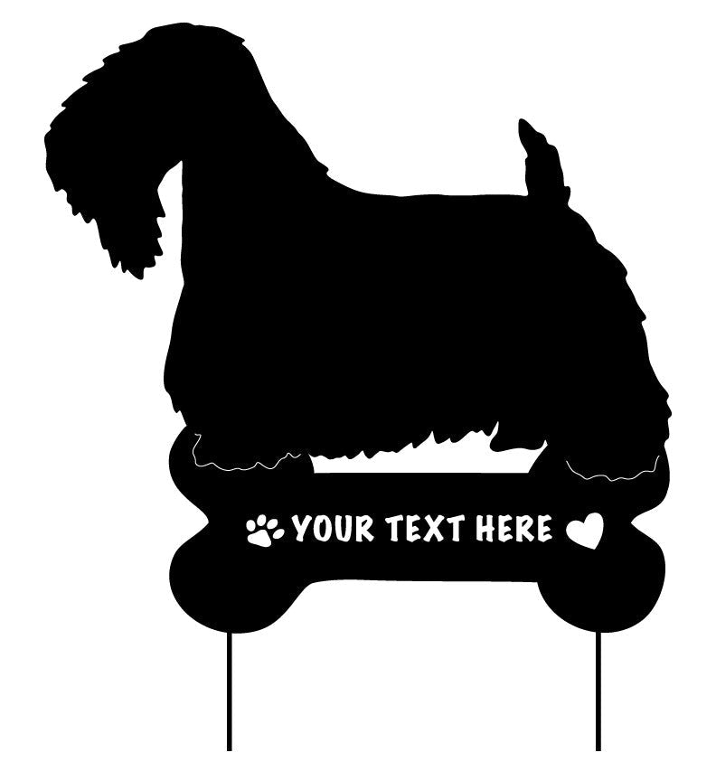 Sealyham Terrier garden stake bone sign and Your Text Here by Rustica Ornamentals on Tampa Home & Garden Store