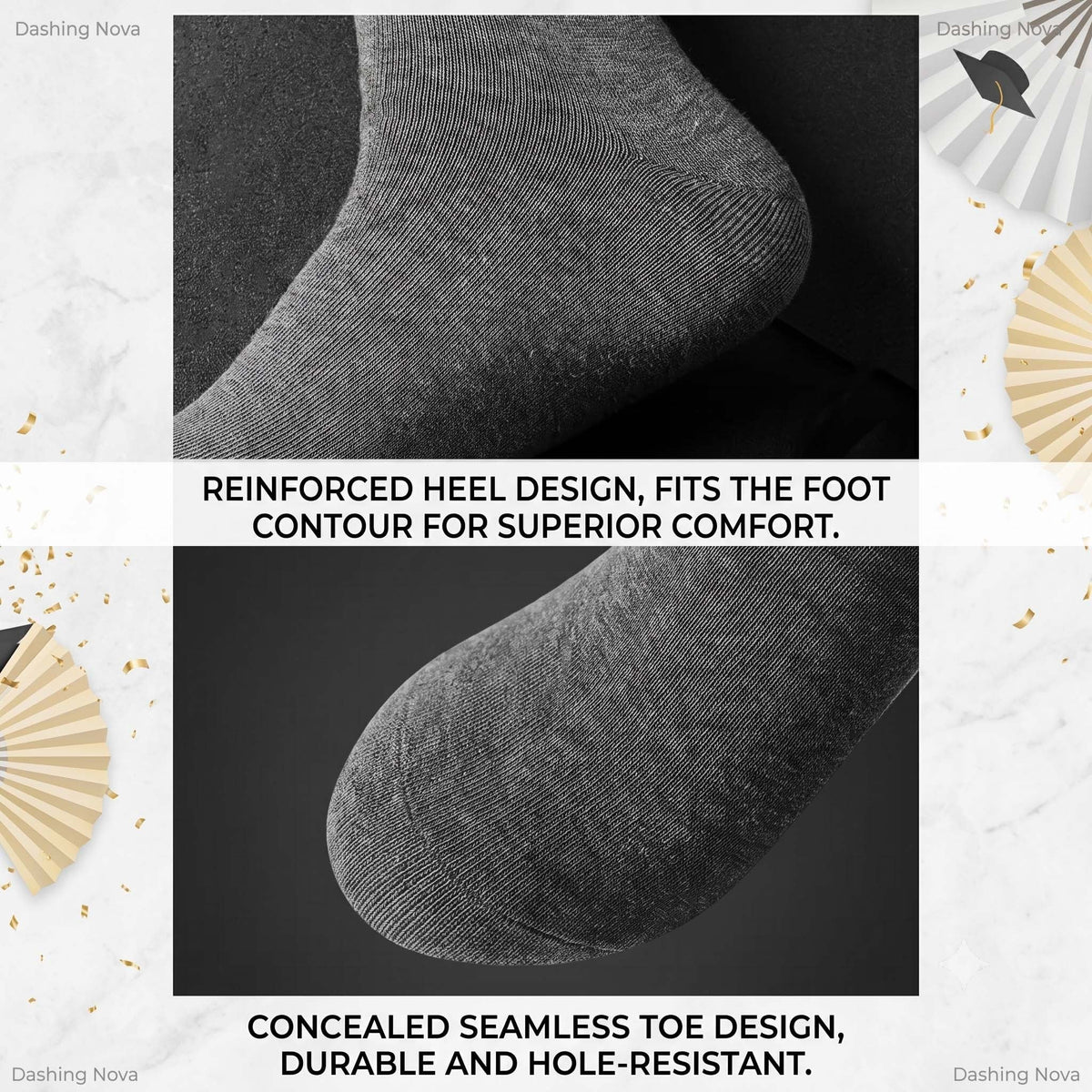 Seamless toe dress socks, gray cotton blend, unisex, size 7-12, 5-pair pack on Tampa Home & Garden Store