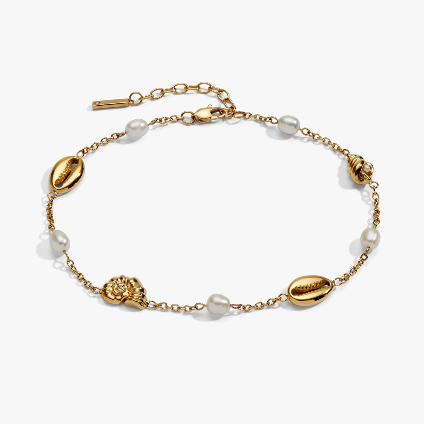 Gold tone Seashell & Pearl Inline Charm Anklet by ALEX AND ANI on Tampa Home & Garden Store