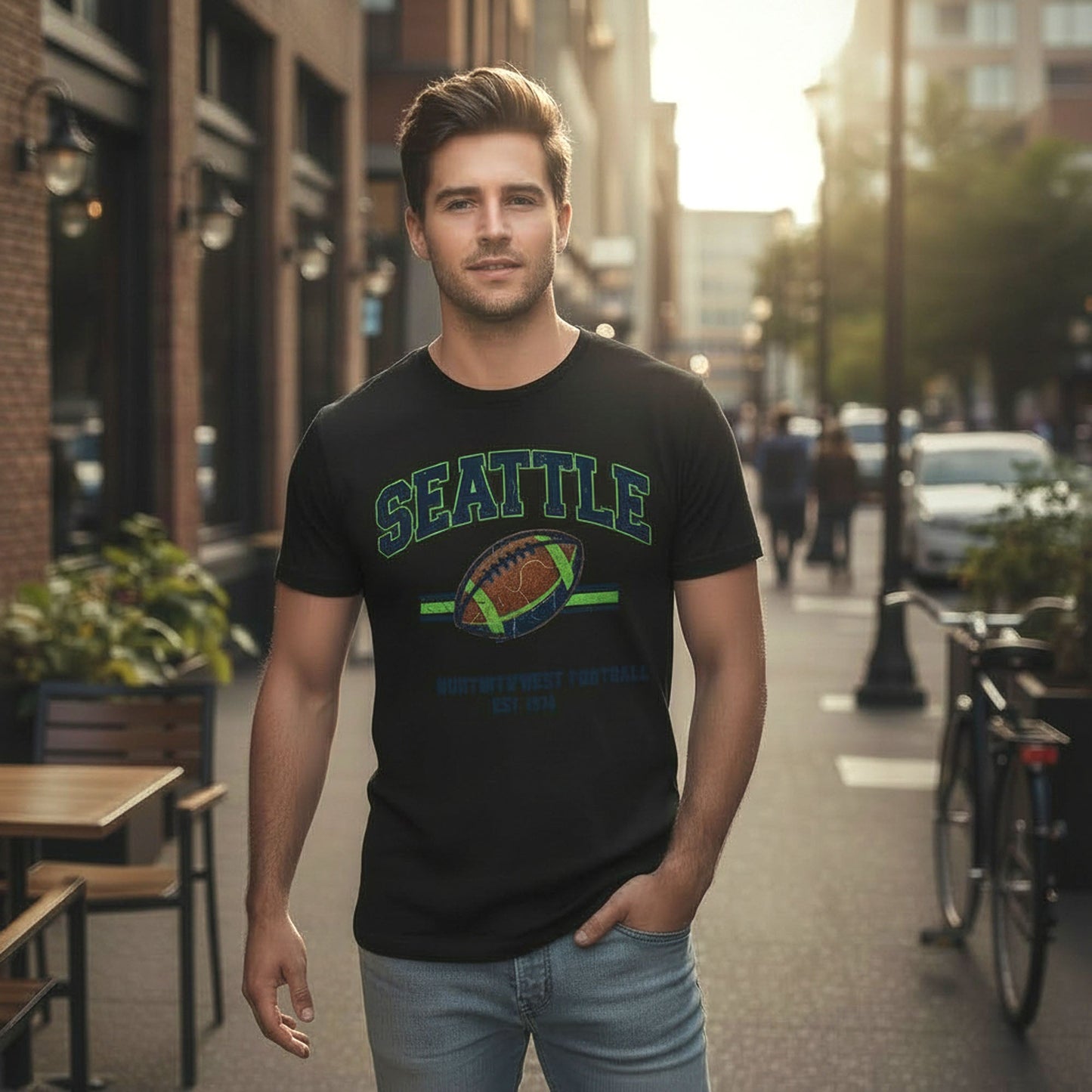 Seattle football tee and Pacific Northwest 1976