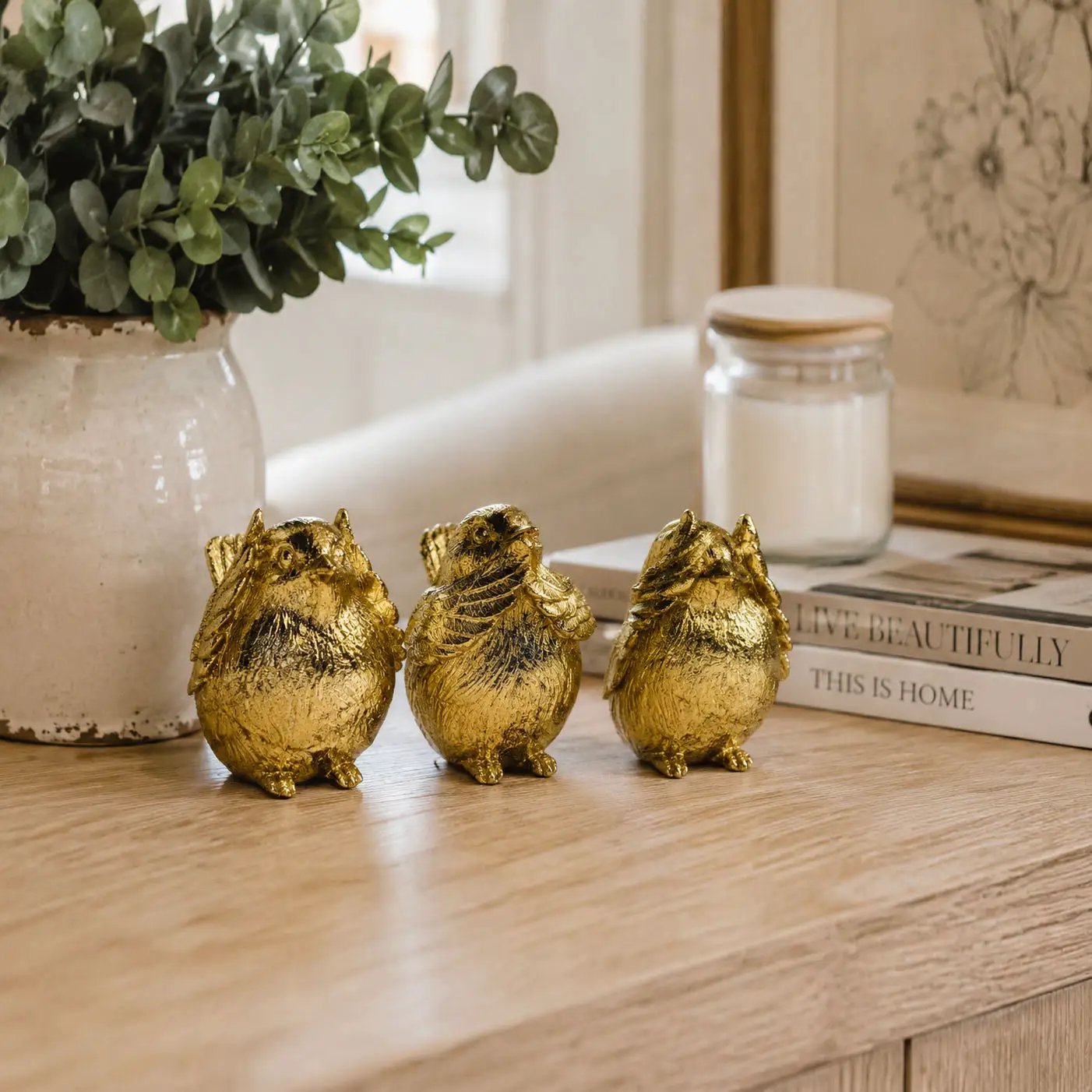Wise Birds Gold Trio See No Evil Advice Figurines