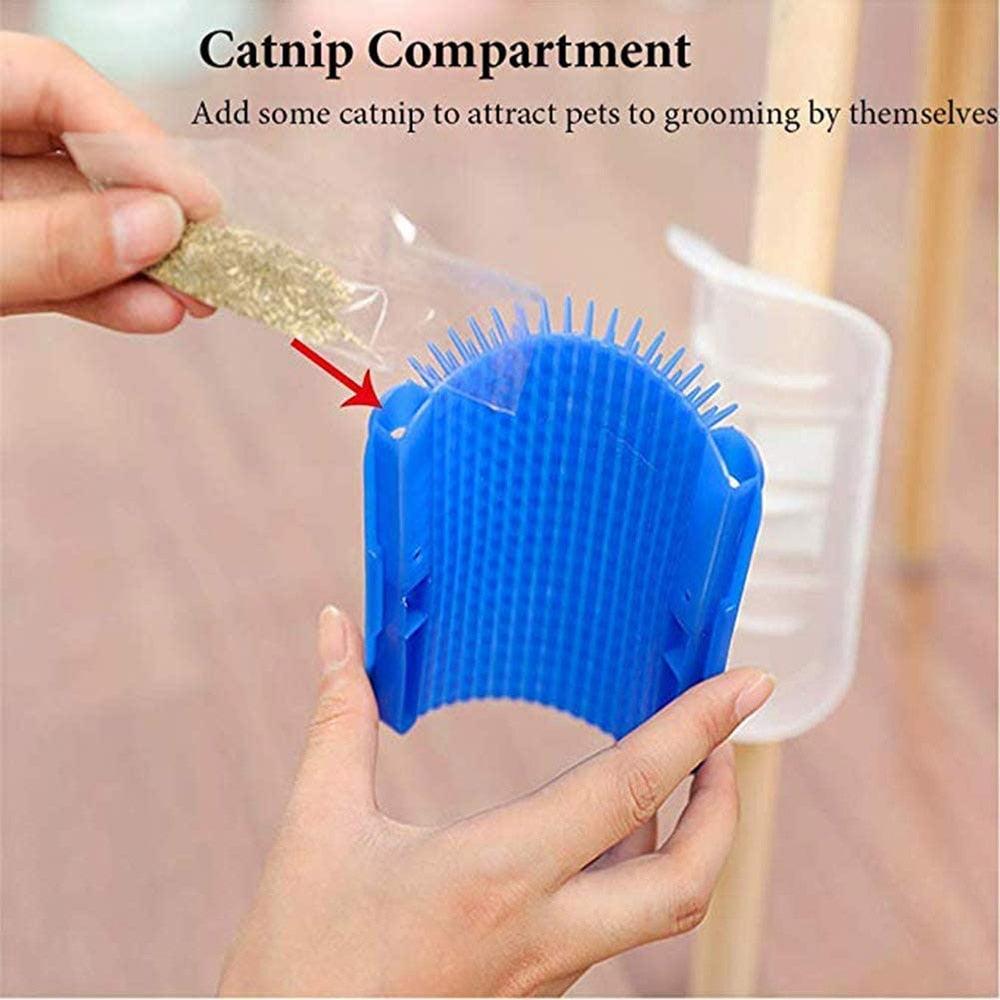 Self Groomer Cat Brush blue curved massager with bristles for grooming Stevvex ST80PTGD76 on Tampa Home & Garden Store