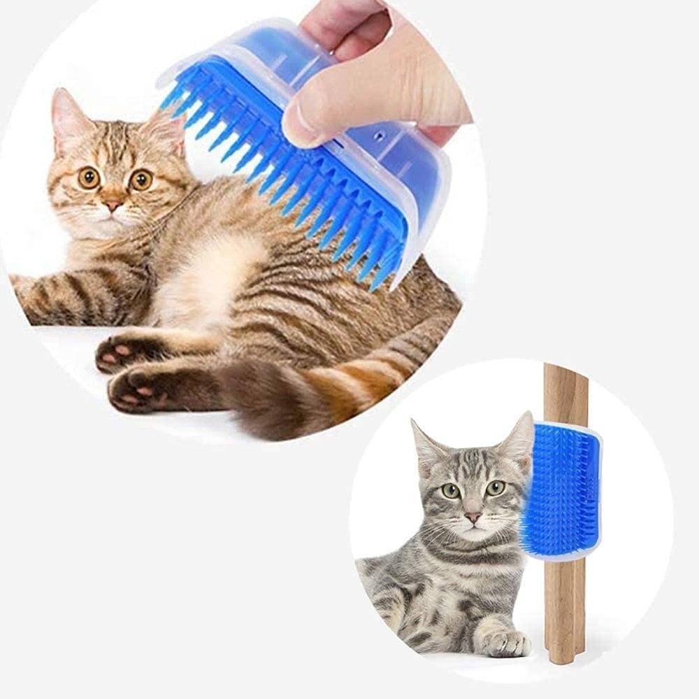 Self Groomer Cat Brush blue massager; handheld and wall-mounted brush with bristles on Tampa Home & Garden Store