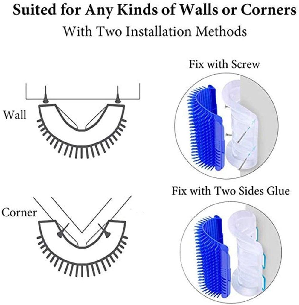 Self Groomer Cat Brush wall-mounted blue bristle massager by Stevvex; screw mounting on Tampa Home & Garden Store